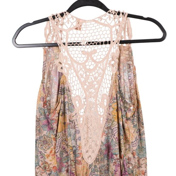 Eyeshadow Vest XL Womens NEW Floral Lace Back Sleeveless Boho Tan Cream - Picture 5 of 6